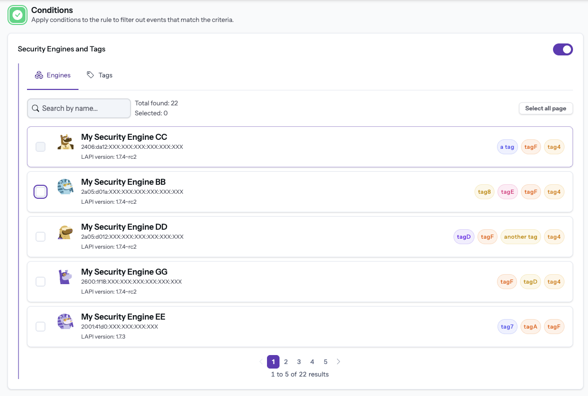 CrowdSec Notification Rule Engine Condition Selection