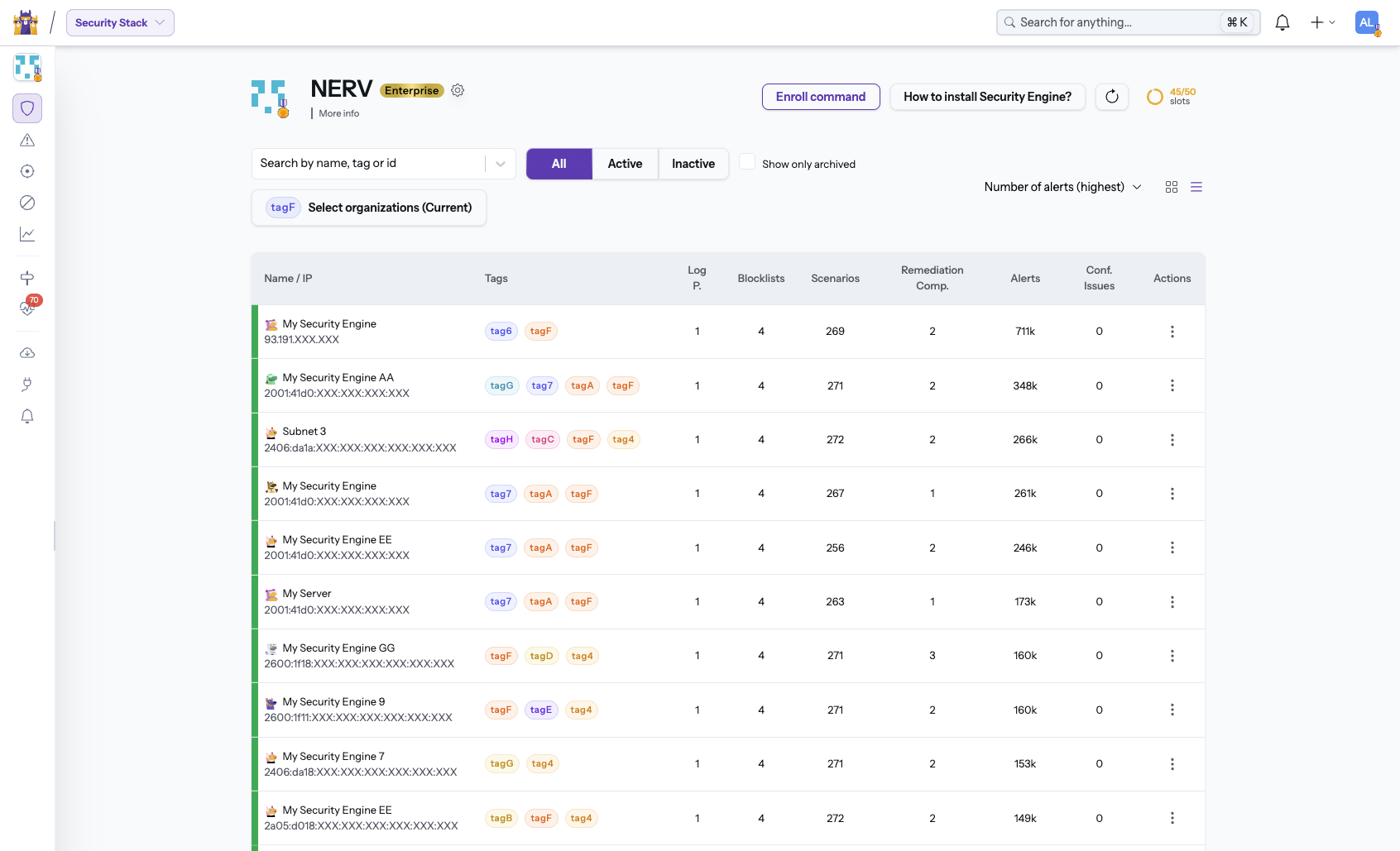 CrowdSec Security Engines Table View